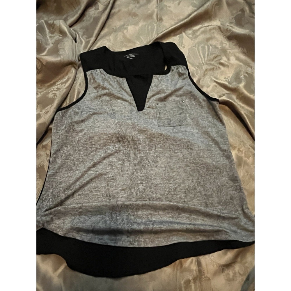 CALVIN KLEIN Women's Black/grey V Neck Split neck Sleeveless Tank  Size medium